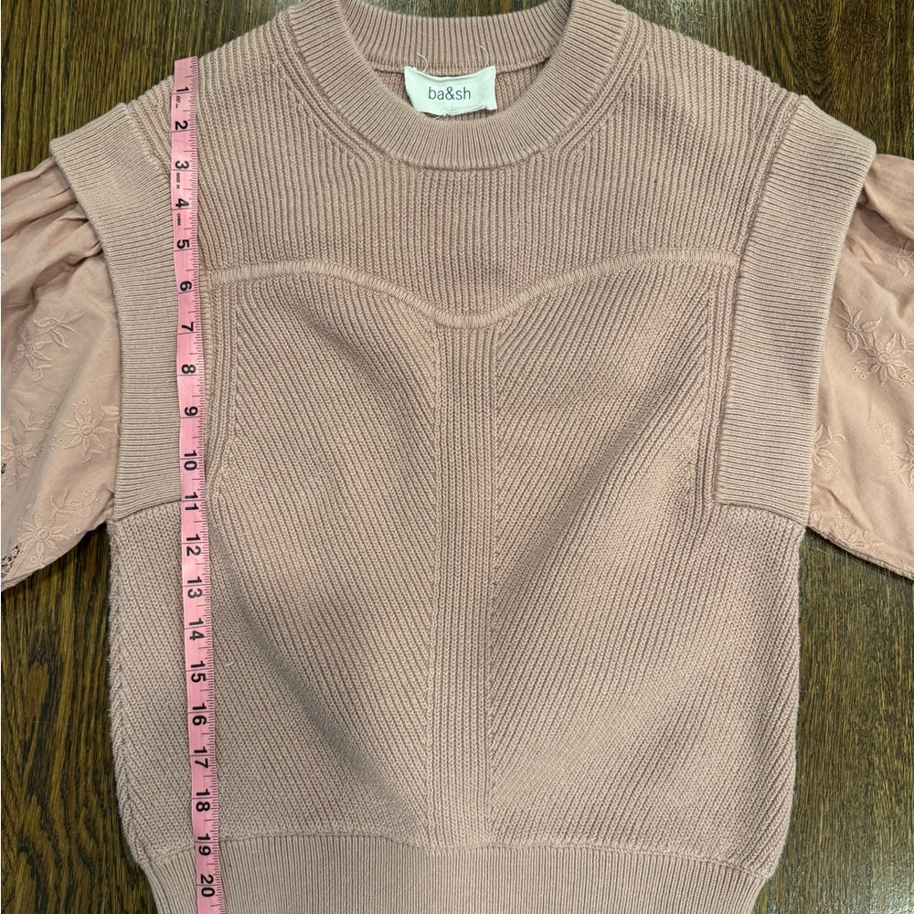 ba&sh Samoa Pink Embroidered Knit Lace Puff Sleeve Sweater Blouse Top Sz 2 US 6 - Picture 4 of 10